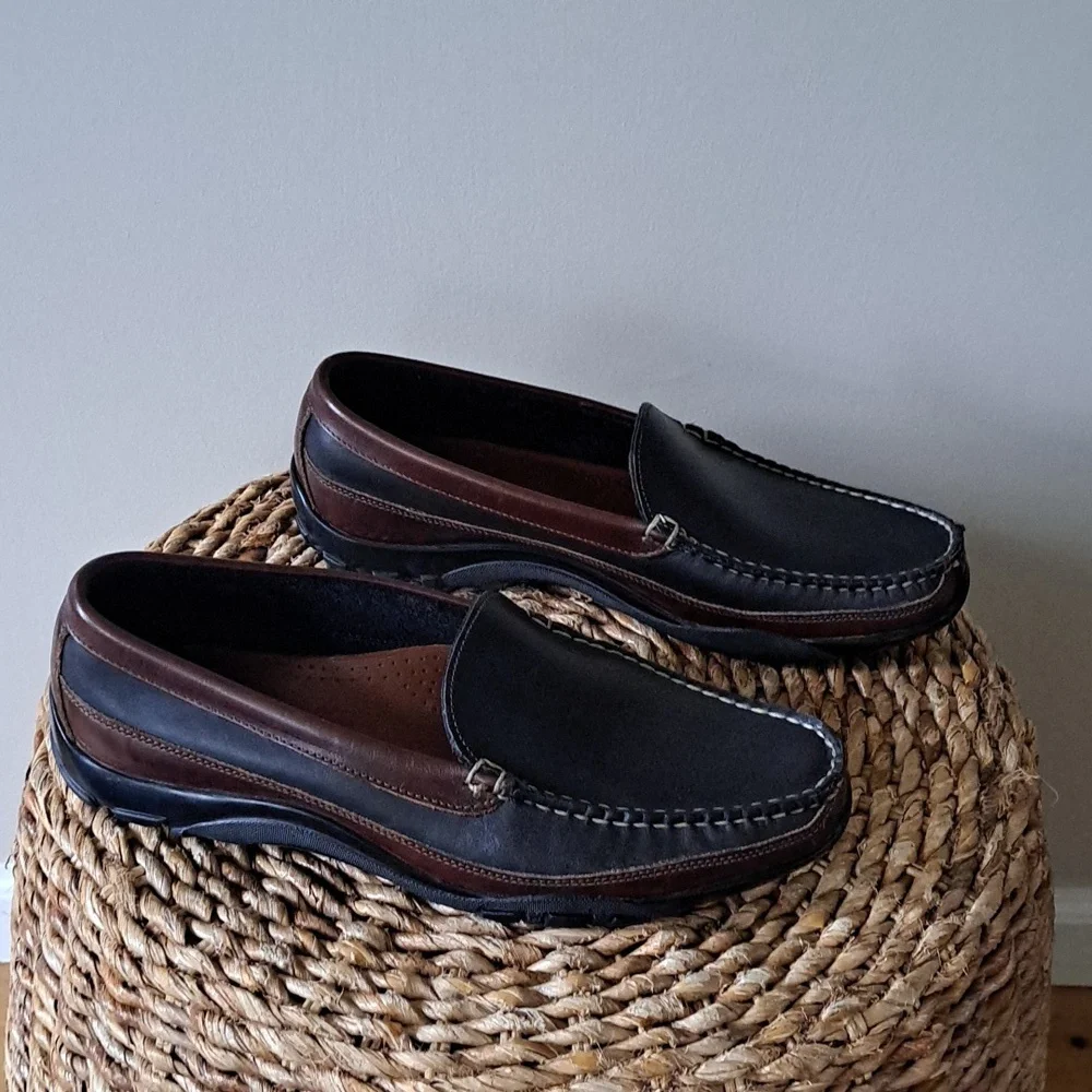 Allen Edmonds Mens Boulder Driving Moccasin Loafers‎ Black/Brown Leather S-10E